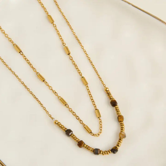 Narelle Waterproof Genuine Tiger's Eye Double Row Dainty Necklace