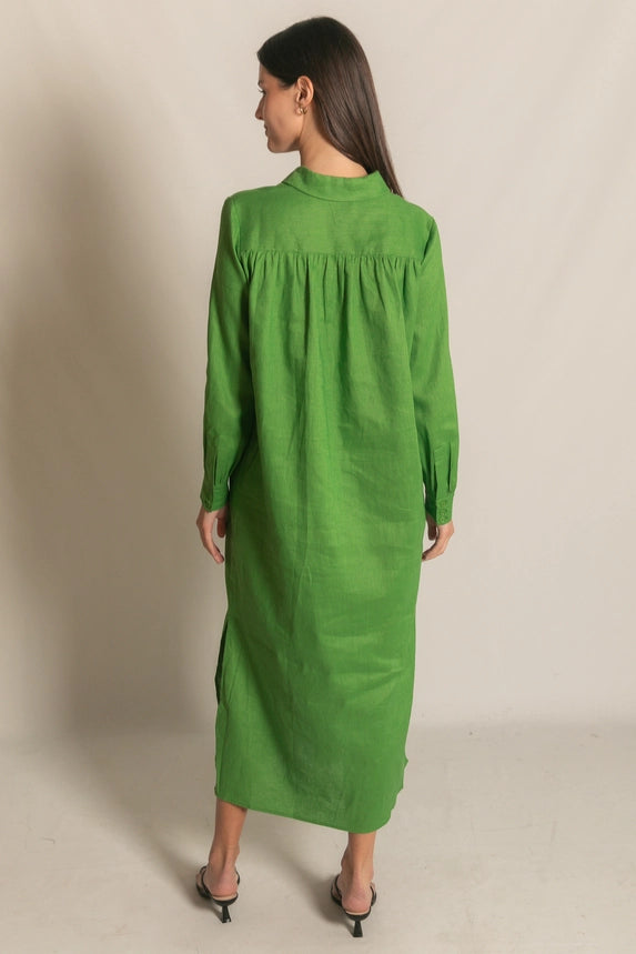 Linen Collared Long Sleeve Dress