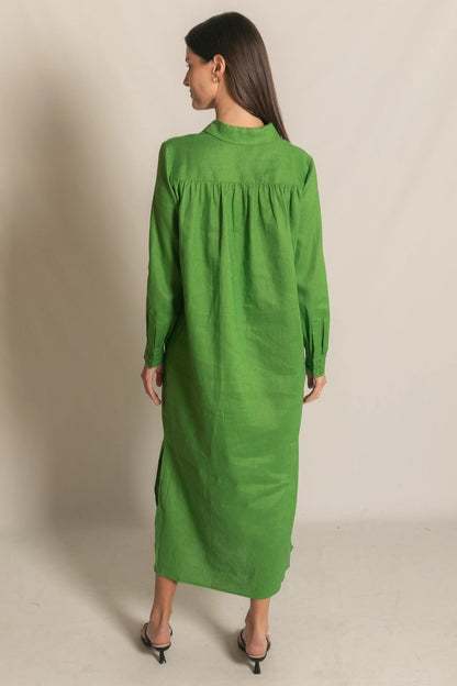 Linen Collared Long Sleeve Dress