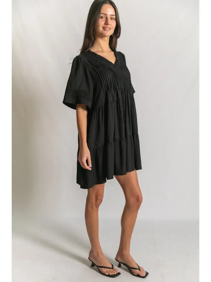Pintuck Detail Mini Dress