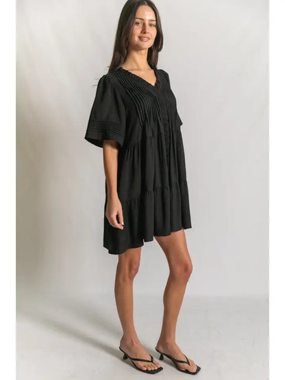 Pintuck Detail Mini Dress