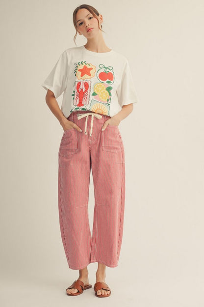 Drawstring Stripe Barrel Pants | 2 Colors Available