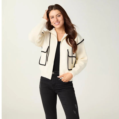 Zip Front Hoodie with Piped Trim