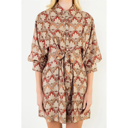 Long Sleeve Pattern Button Down Dress
