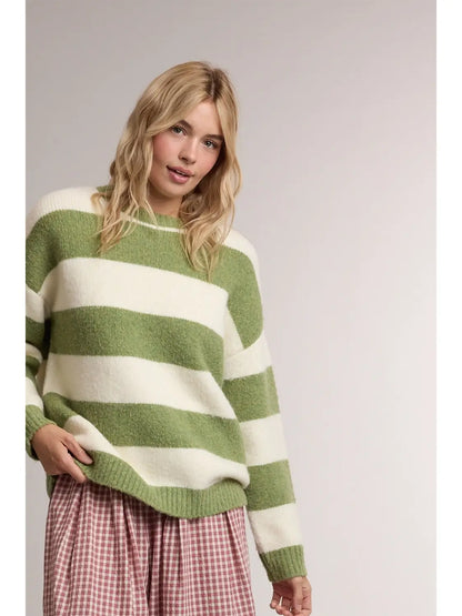 Soft Stripe Fuzzy Knit Crewneck Sweater