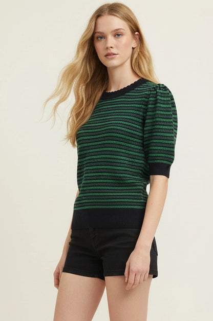 Contrast Scalloped Striped Knit Top