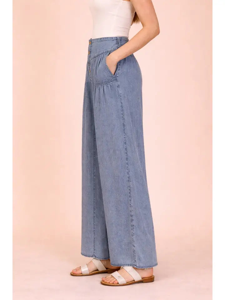 Mineral Washed Chambray Wide Pants