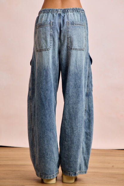 Baggy Barrel Denim Pants with Cargo Pockets