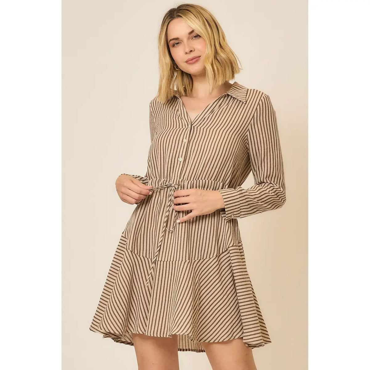 Vertical Stripe Button Shirt Dress