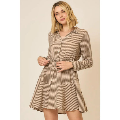 Vertical Stripe Button Shirt Dress