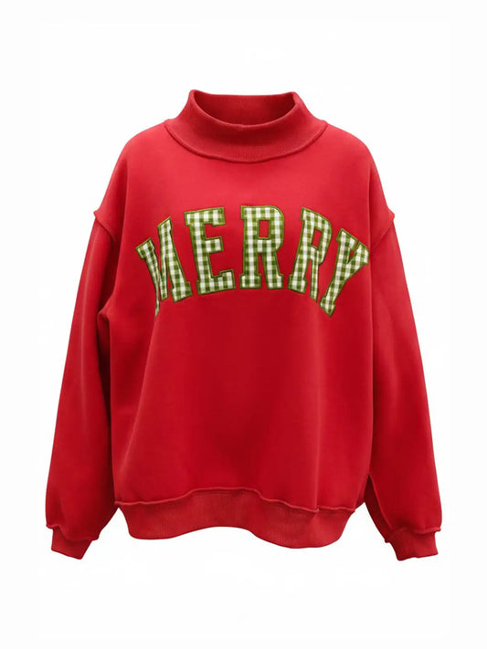 Merry Embroidered Mock Neck Sweatshirt