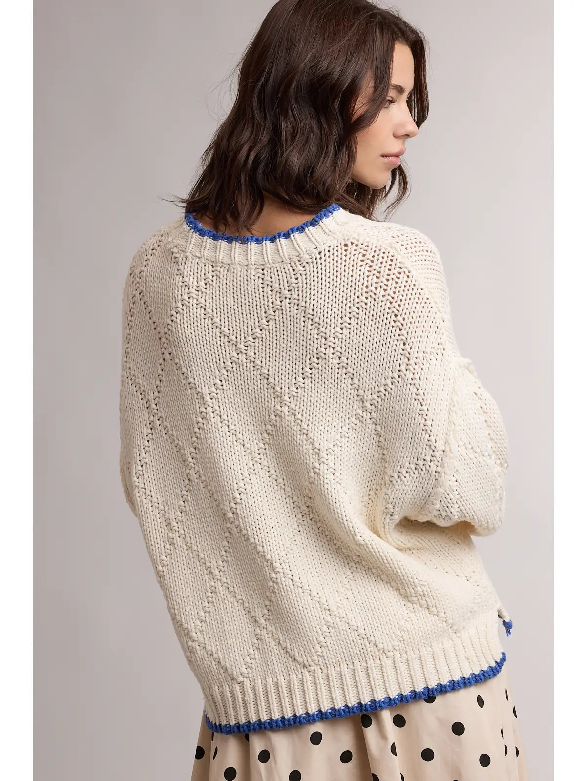 Contrast Trim Pointelle Sweater
