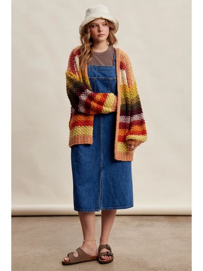 Rainbow Hand-Crochet Open Cardigan