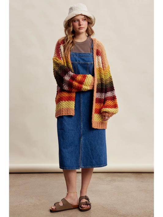 Rainbow Hand-Crochet Open Cardigan
