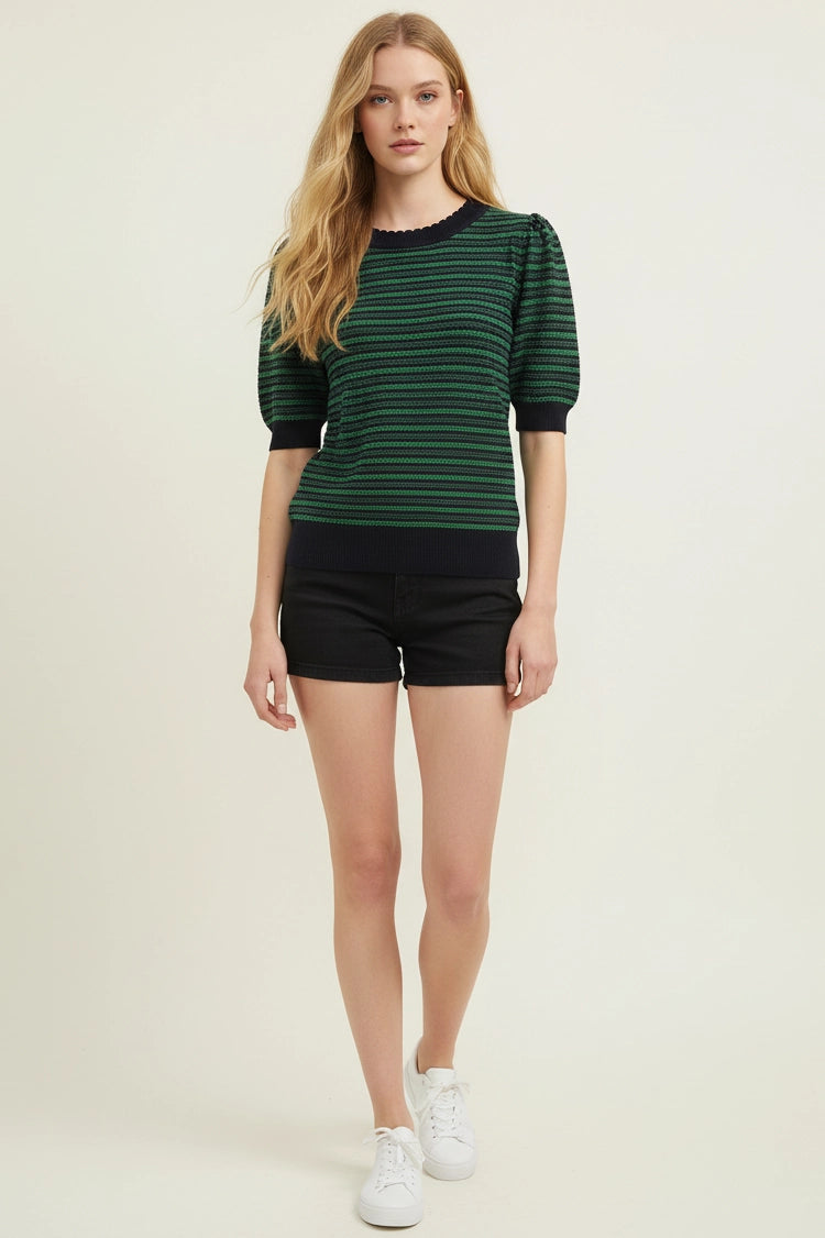 Contrast Scalloped Striped Knit Top