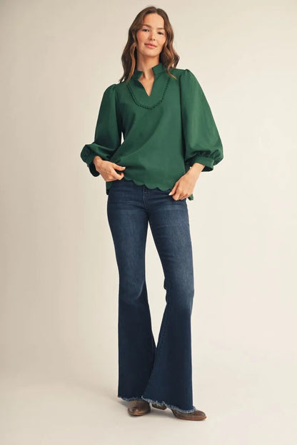Puff Sleeve Scallop Hem Top