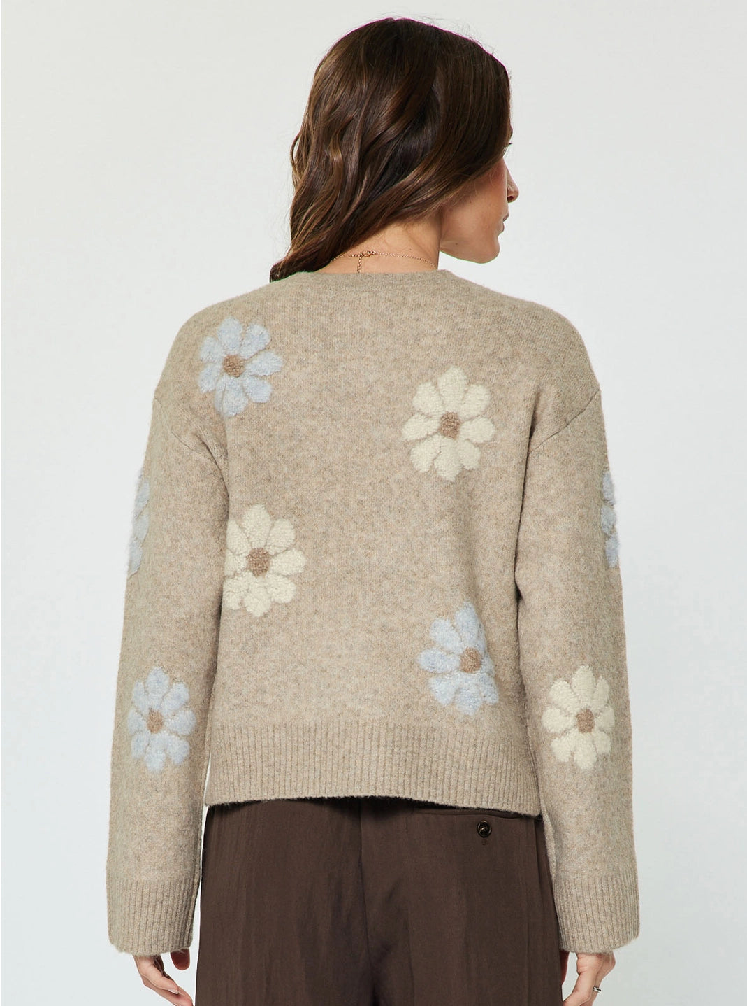 Daisy Floral Long Sleeve Knit Sweater