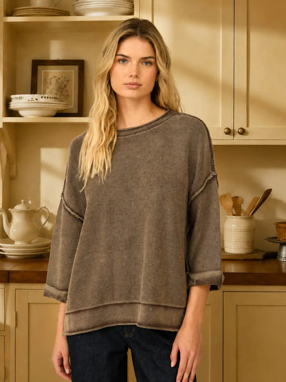 Washed Inverted Seam Short Sleeve Sweatshirt
