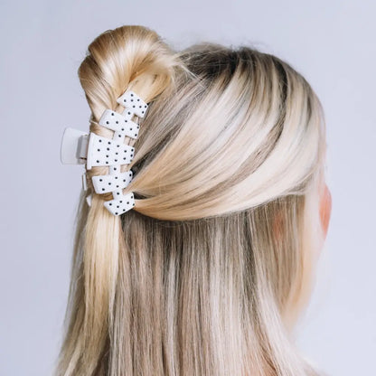 Classic Claw Clip | White Polka Dot Party | Large