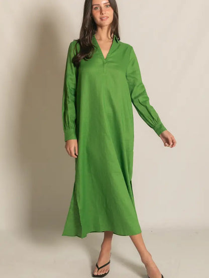 Linen Collared Long Sleeve Dress