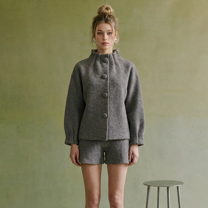 Textured Knit Funnel Neck Sweater Jacket