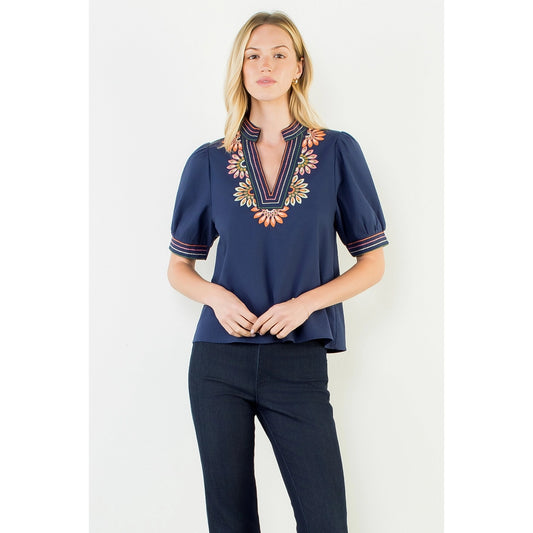 Puff Sleeve Floral Embroidery Top