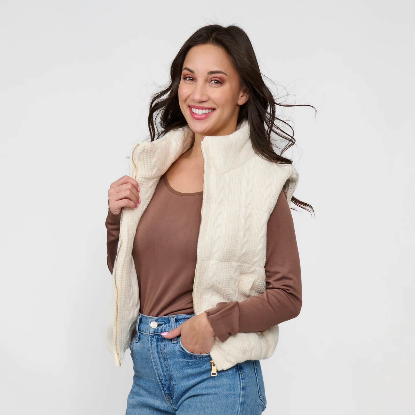 Claire Cable Knit Puffer Vest