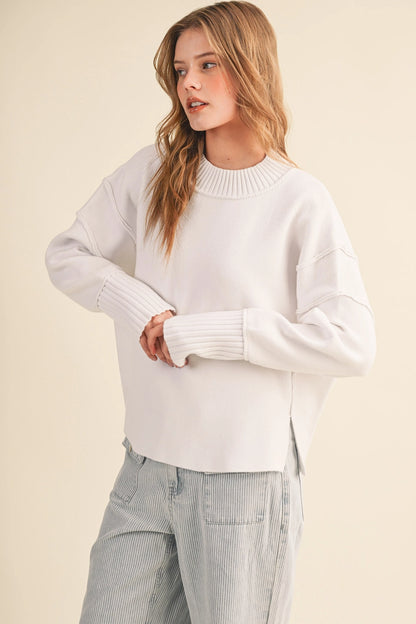 Drop Shoulder Long Sleeve Ribbed Sweater