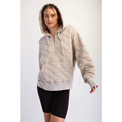 Mineral Washed Quilt Quarter Zip Hoodie