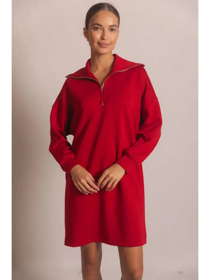 Quarter Zip Up Long Sleeve Dress