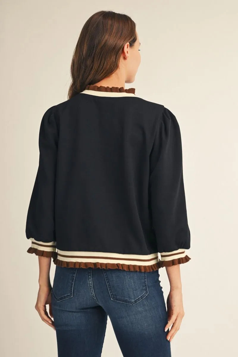 Solid Black with Color Rib Band Bindng Top
