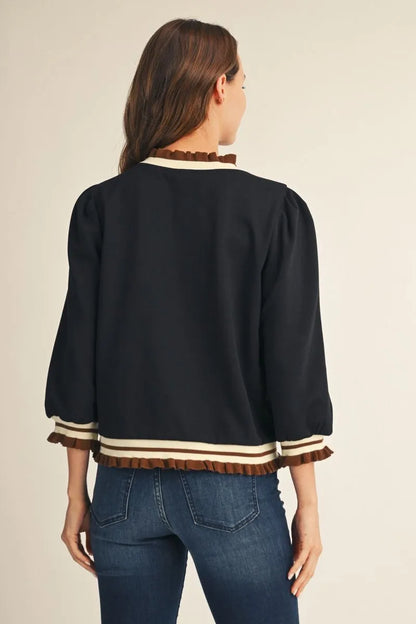 Solid Black with Color Rib Band Bindng Top