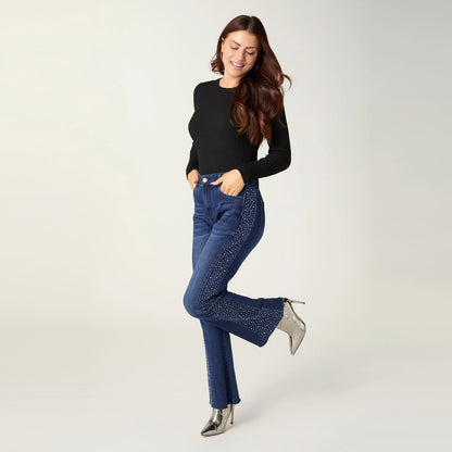 Soft Flare with Rhinestone Side Jeans