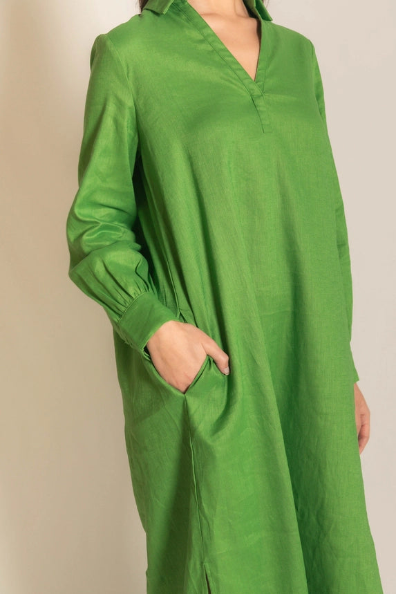 Linen Collared Long Sleeve Dress