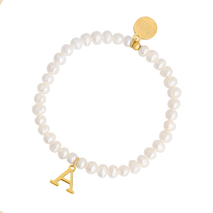 Golden Pearl Initial Letter Bracelet - A