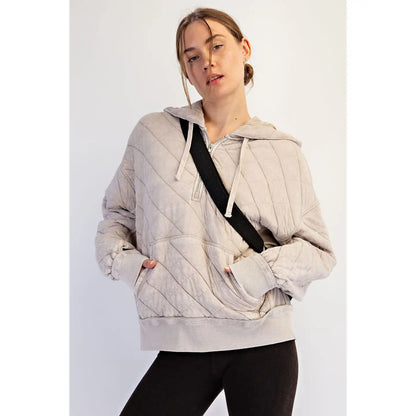 Mineral Washed Quilt Quarter Zip Hoodie
