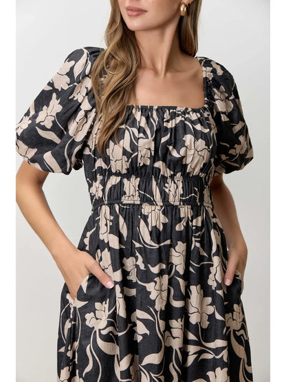 Floral Print Square Neck Midi Dress