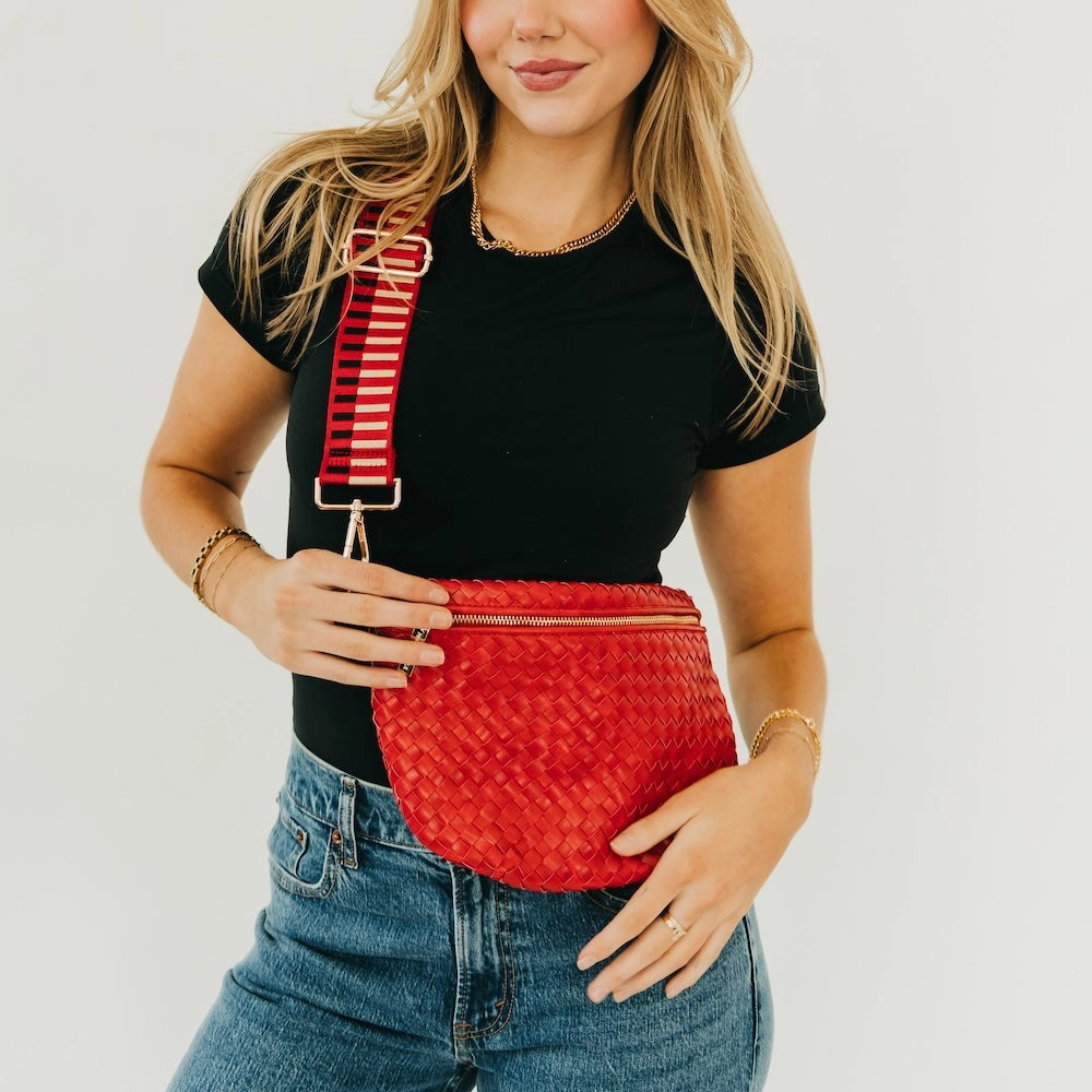 Cherry Red Woven Bum Bag