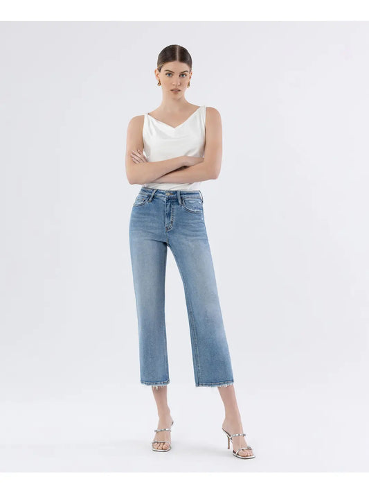 High Rise Crop Slim Wide Jeans