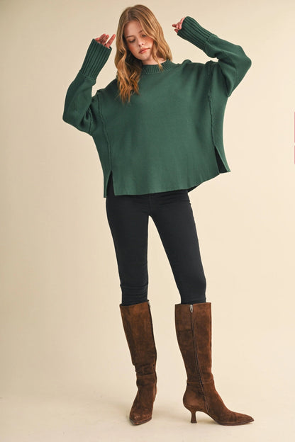Drop Shoulder Long Sleeve Ribbed Sweater