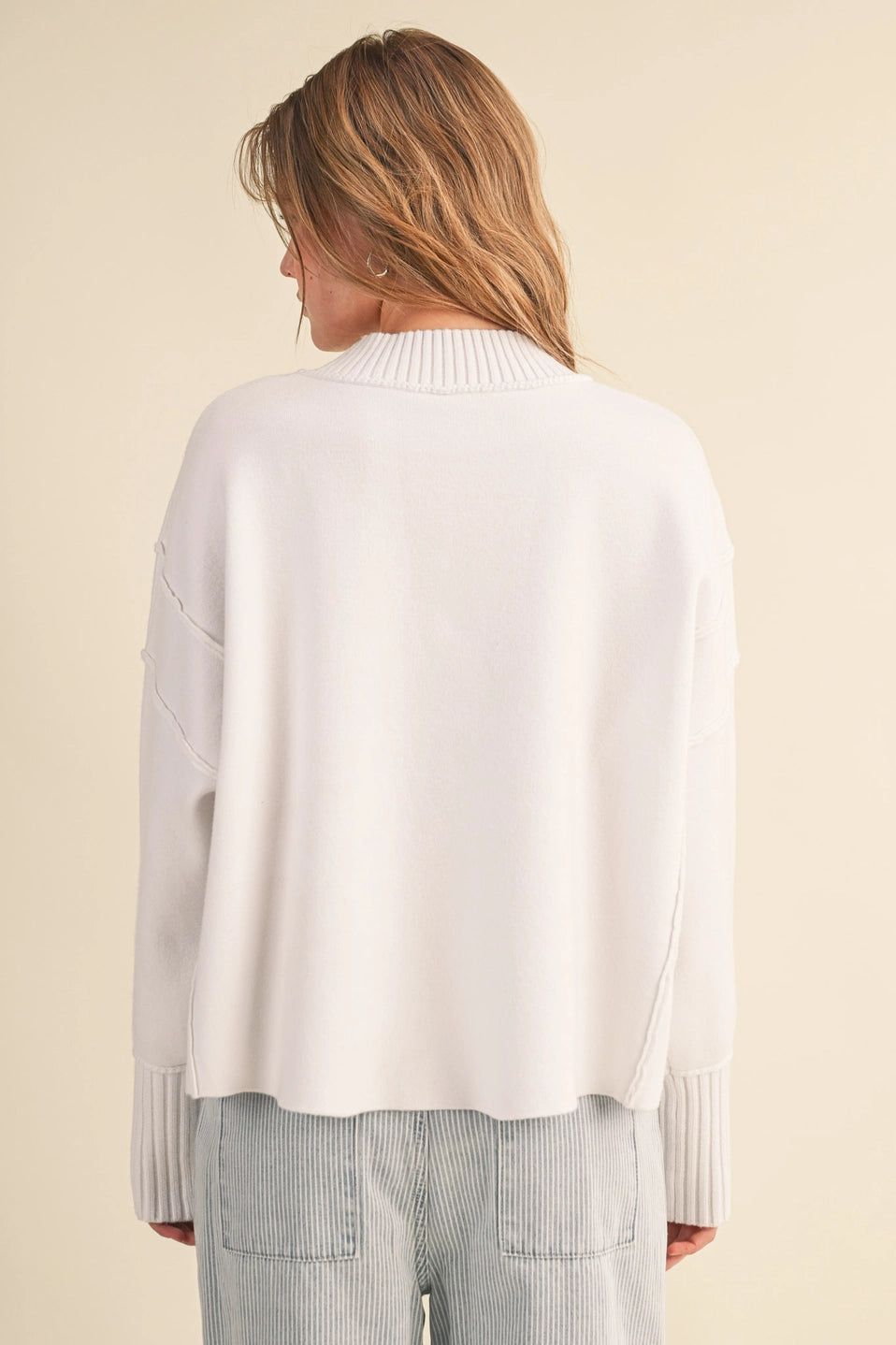 Drop Shoulder Long Sleeve Ribbed Sweater
