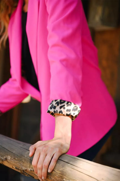 Solid with Leopard Print Lined Details Blazer