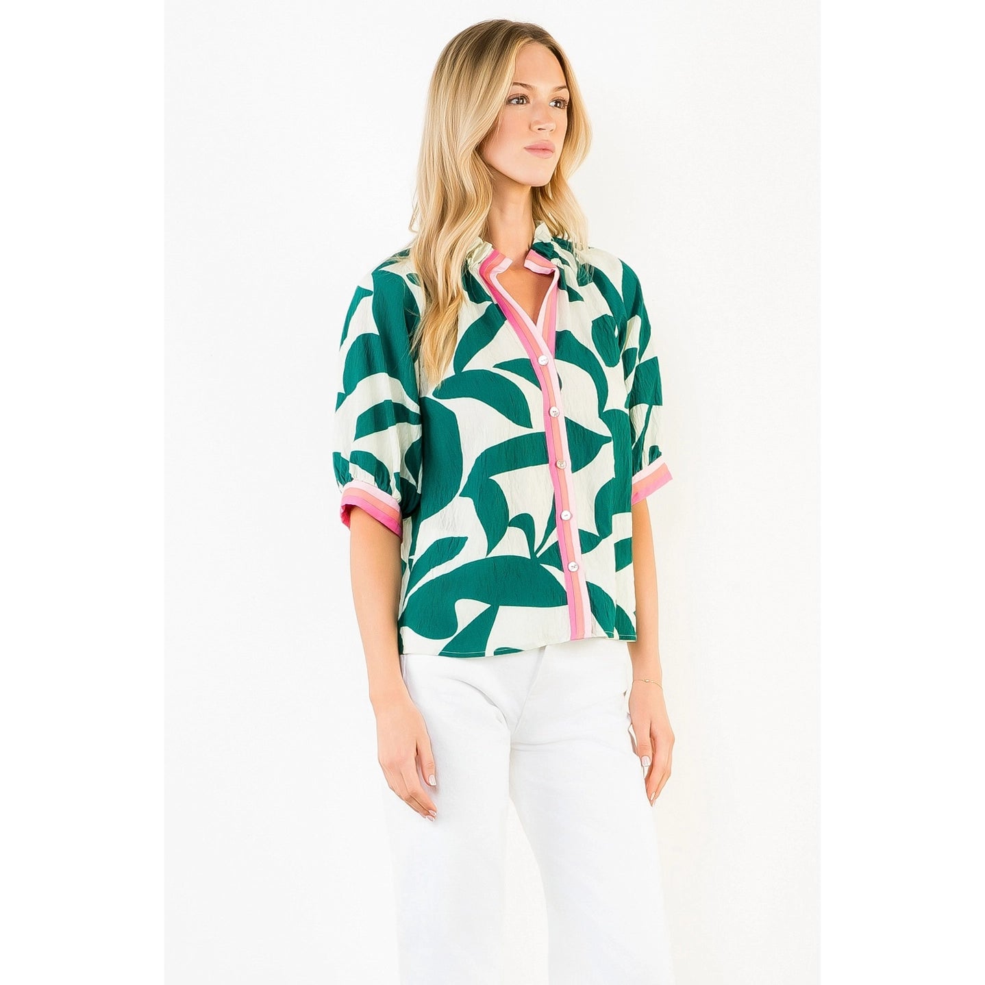 Short Sleeve Silky Geometric Top