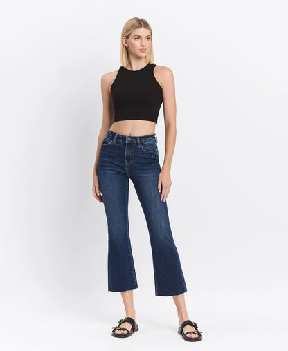 High Rise Clean Cut Raw Hem Kick Flare Jeans