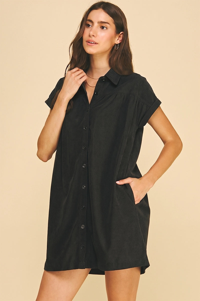 Corduroy Button Down Mini Dress