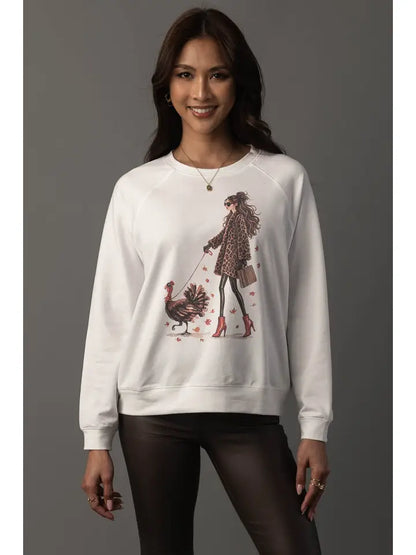Girl Walking A Turkey Sweatshirt
