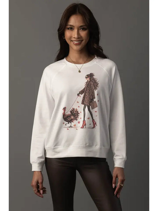 Girl Walking A Turkey Sweatshirt