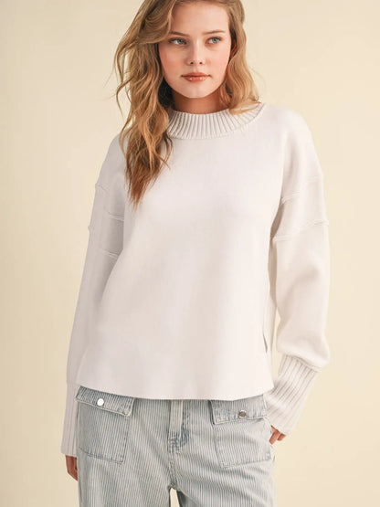 Drop Shoulder Long Sleeve Ribbed Sweater