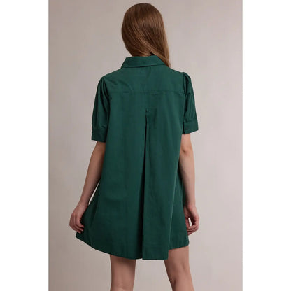 Collared Half Button Mini Shirt Dress