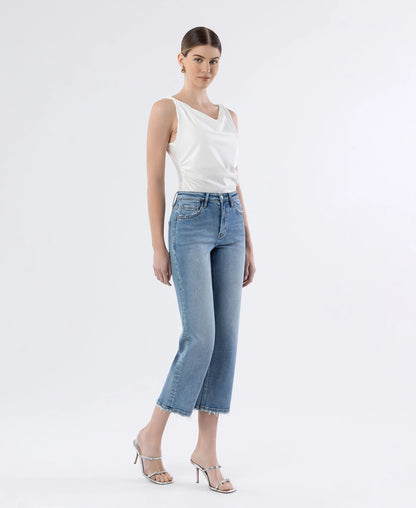 High Rise Crop Slim Wide Jeans